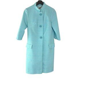 Vintage 60s Blue White Ribbed Long Jacket Medium